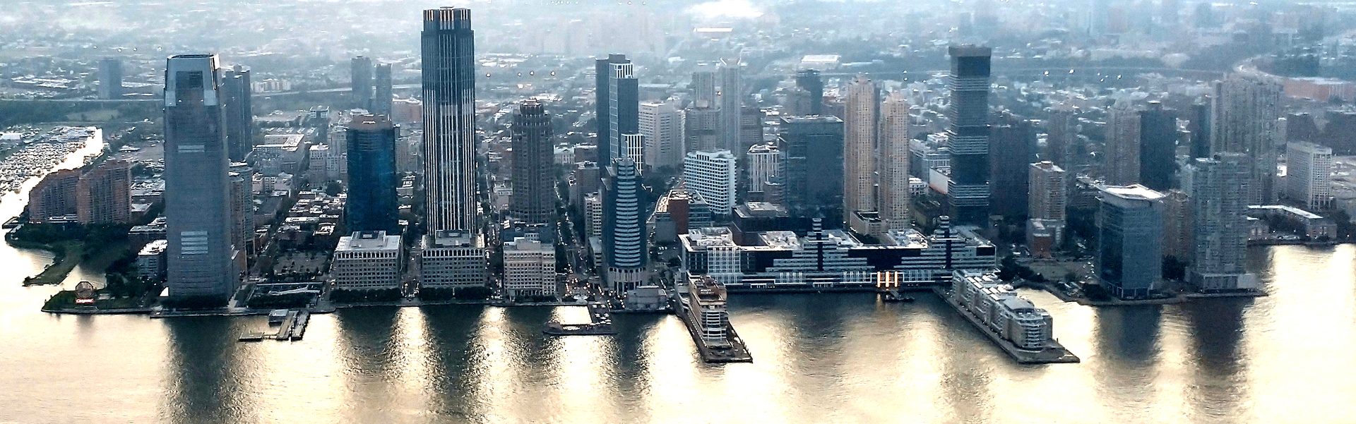 Jersey City, New Jersey waterfront skyline at Exchange Place along the Hudson River